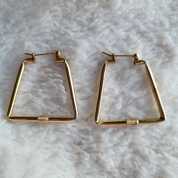 Vintage 14k yellow gold Geometric Hoop earrings✨️ - Picture 1 of 12